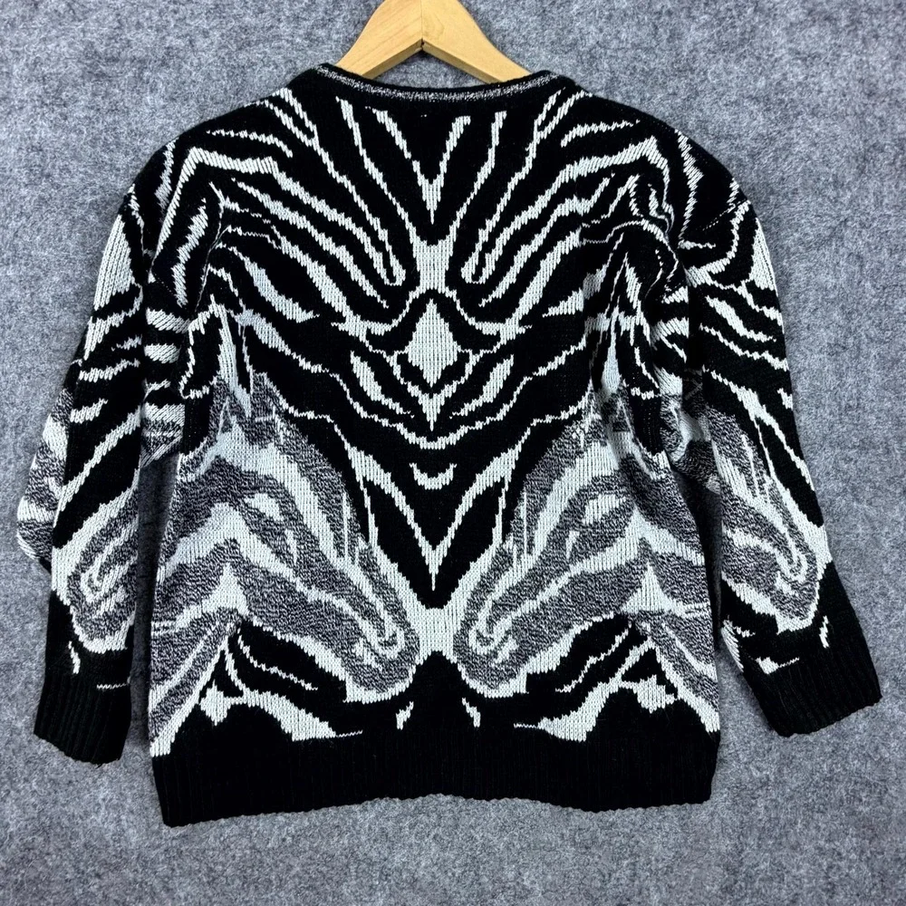 Vintage You & Me Knitwear Sweater Womens Medium Black White Zebra Horses 80s 90s